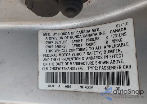 2010 Honda Civic Lx from USA, damaged, VIN 2HGFA1F52AH317776